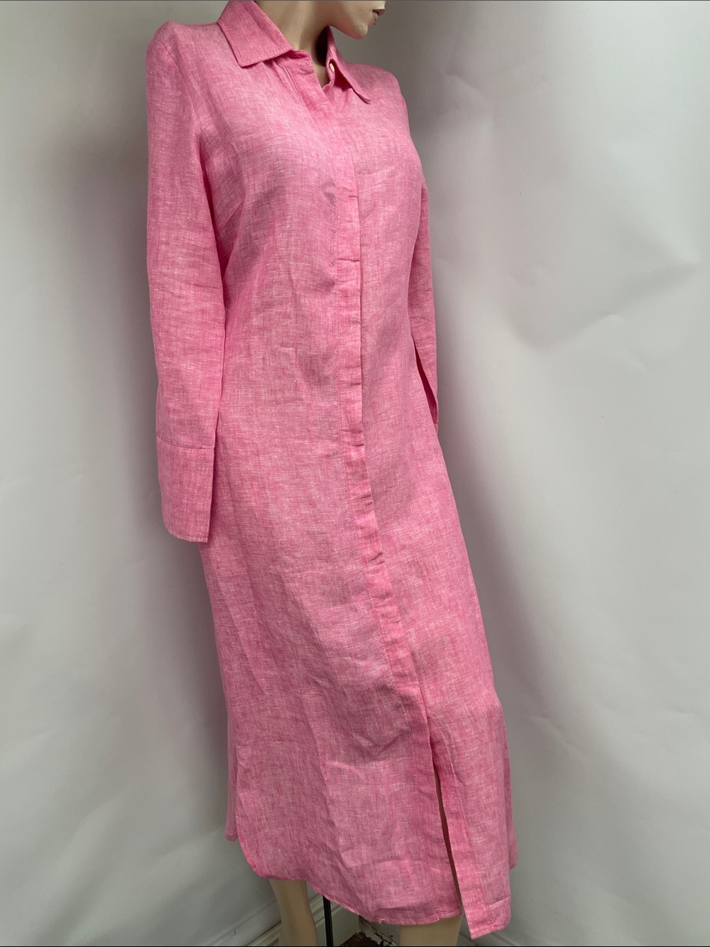 J. McLaughlin Pink Linen-Blend Midi Shirt Dress, Size L